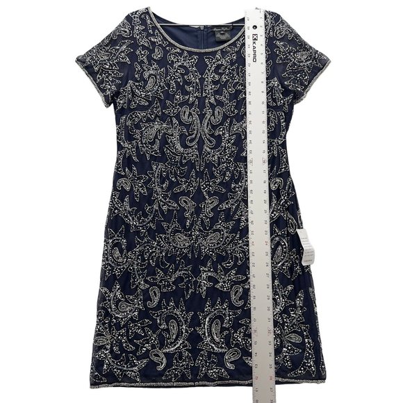 PISARRO NIGHTS Navy Beaded Mesh Cocktail Dress Size 14 NWT Flaw D-2309 0014 - Picture 7 of 12